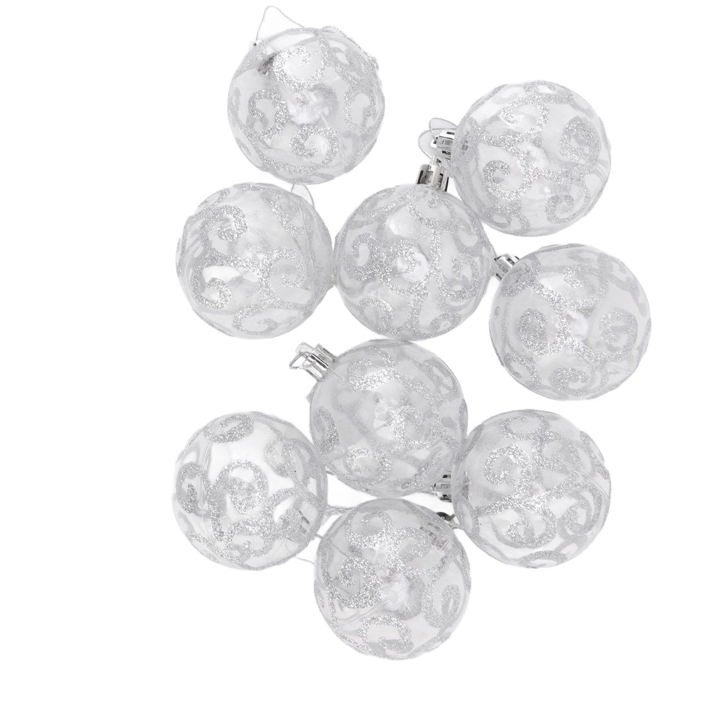 9Pcs Christmas Ball Ornaments Exquisite Plastic Shatterproof Hanging Christmas Tree Ornaments for Home Silver V1294-YM0512-3115220137214