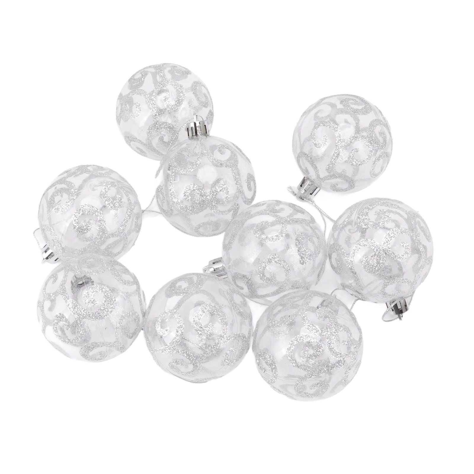 9Pcs Christmas Ball Ornaments Exquisite Plastic Shatterproof Hanging Christmas Tree Ornaments for Home Silver V1294-YM0512-3115220137214