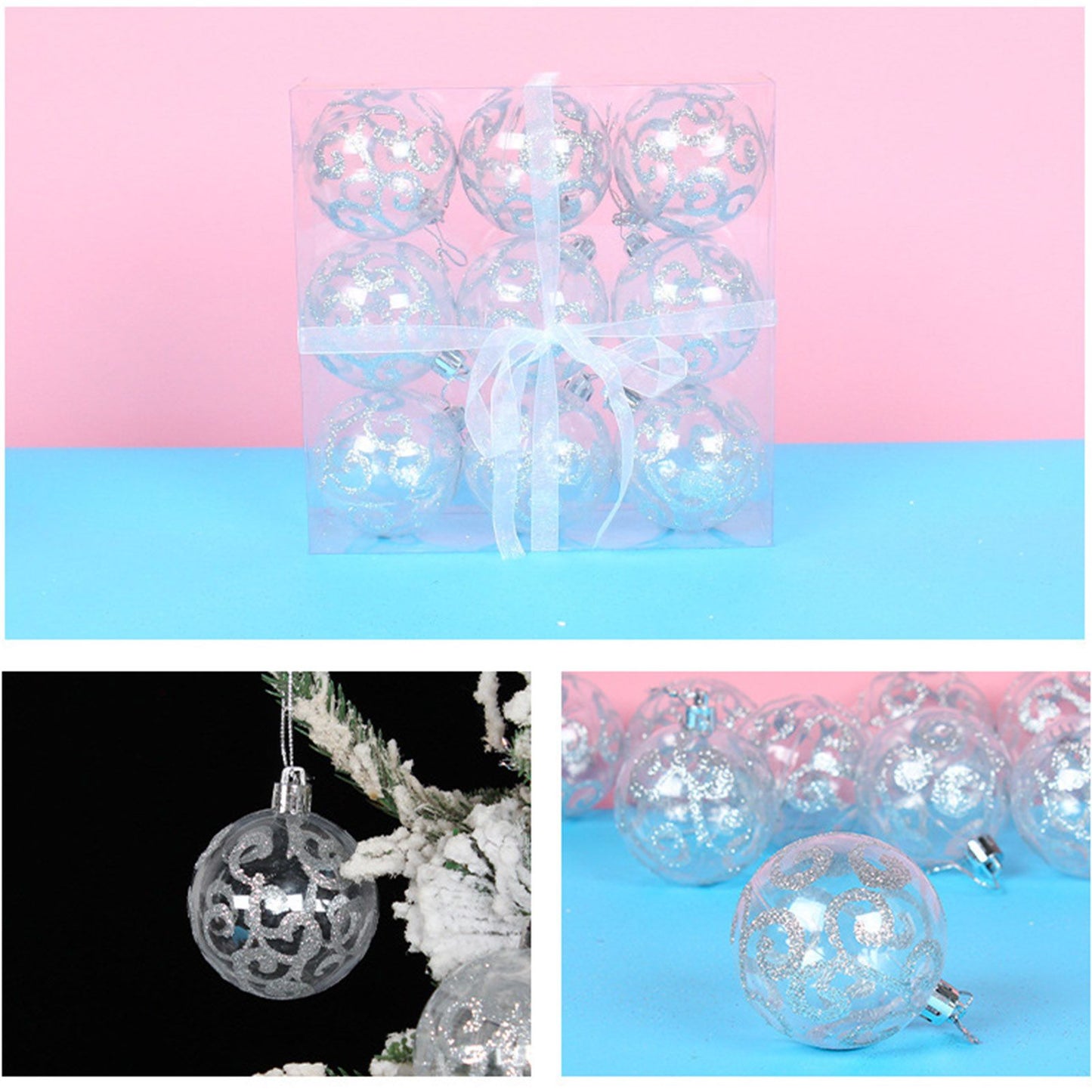 9Pcs Christmas Ball Ornaments Exquisite Plastic Shatterproof Hanging Christmas Tree Ornaments for Home Silver V1294-YM0512-3115220137214