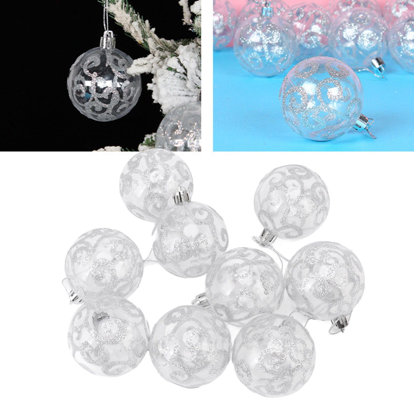 9Pcs Christmas Ball Ornaments Exquisite Plastic Shatterproof Hanging Christmas Tree Ornaments for Home Silver V1294-YM0512-3115220137214