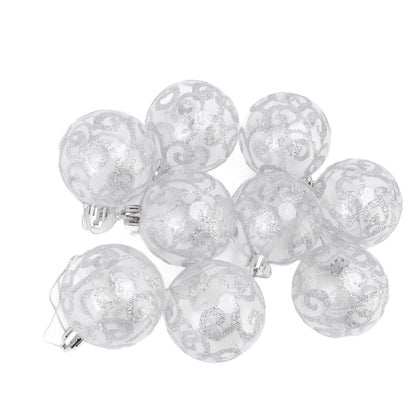9Pcs Christmas Ball Ornaments Exquisite Plastic Shatterproof Hanging Christmas Tree Ornaments for Home Silver V1294-YM0512-3115220137214