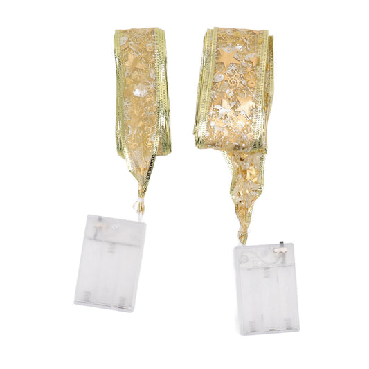 2 Pcs Christmas Ribbon String Lights Fairy Lights Christmas Tree Lights for Decorations Golden Warm Light 5cm V1294-YM0512-3115220137311