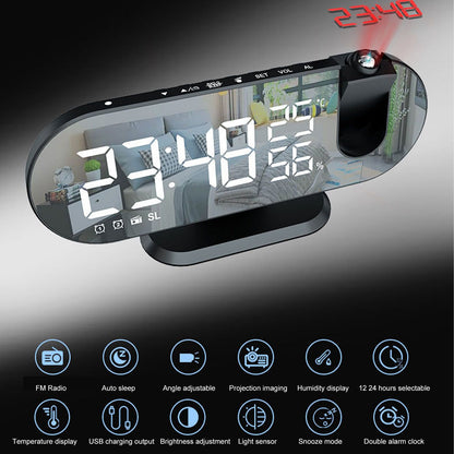 Projection Alarm Clock USB Powered Mirror Display Design High Brightness LED Light Source Ceiling Digital V1294-YM0512-3115220139011