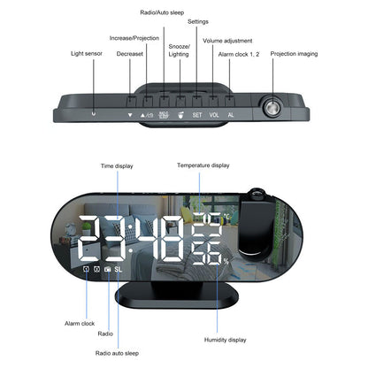 Projection Alarm Clock USB Powered Mirror Display Design High Brightness LED Light Source Ceiling Digital V1294-YM0512-3115220139011