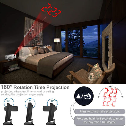 Projection Alarm Clock USB Powered Mirror Display Design High Brightness LED Light Source Ceiling Digital V1294-YM0512-3115220139011