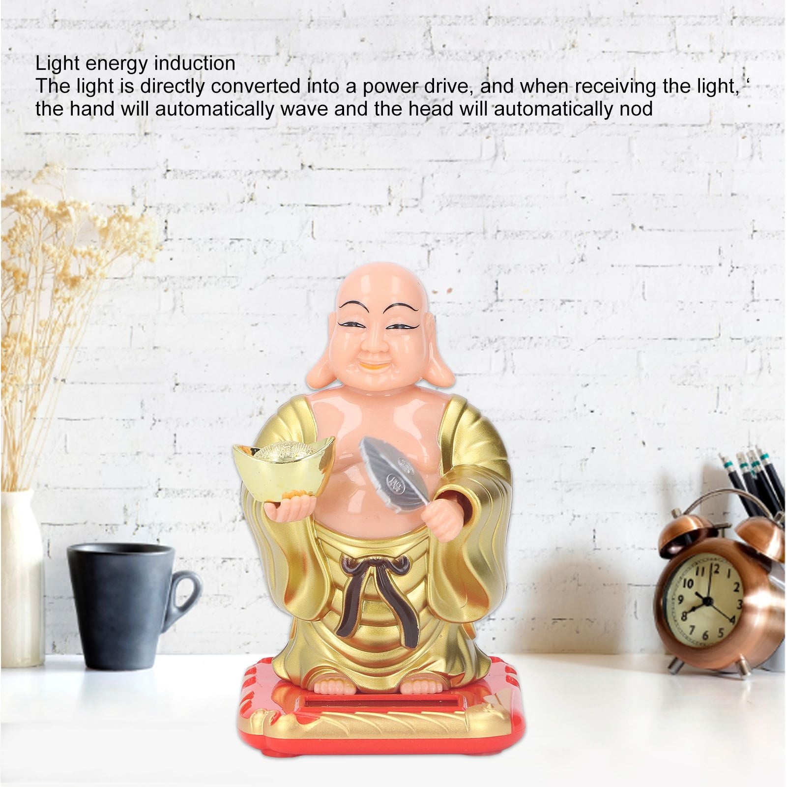 Standing Maitreya Buddha Solar Ornaments Light Energy Sensing Buddha Statue Decoration for Office Home Car V1294-YM0512-3115220142911