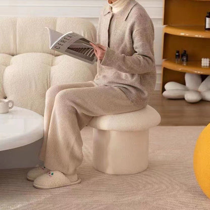Sofa Bench Simple Modern Elastic Comfortable Soft Round Pine Wooden Foot Stool for Home Decoration White V1294-YM0512-3116220012411