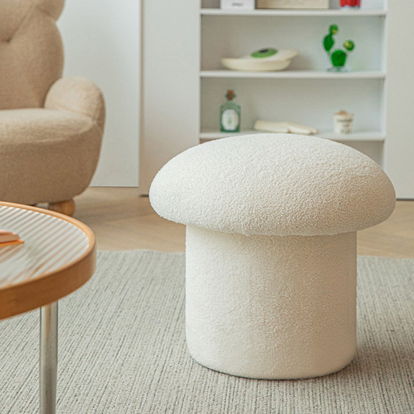 Sofa Bench Simple Modern Elastic Comfortable Soft Round Pine Wooden Foot Stool for Home Decoration White V1294-YM0512-3116220012411