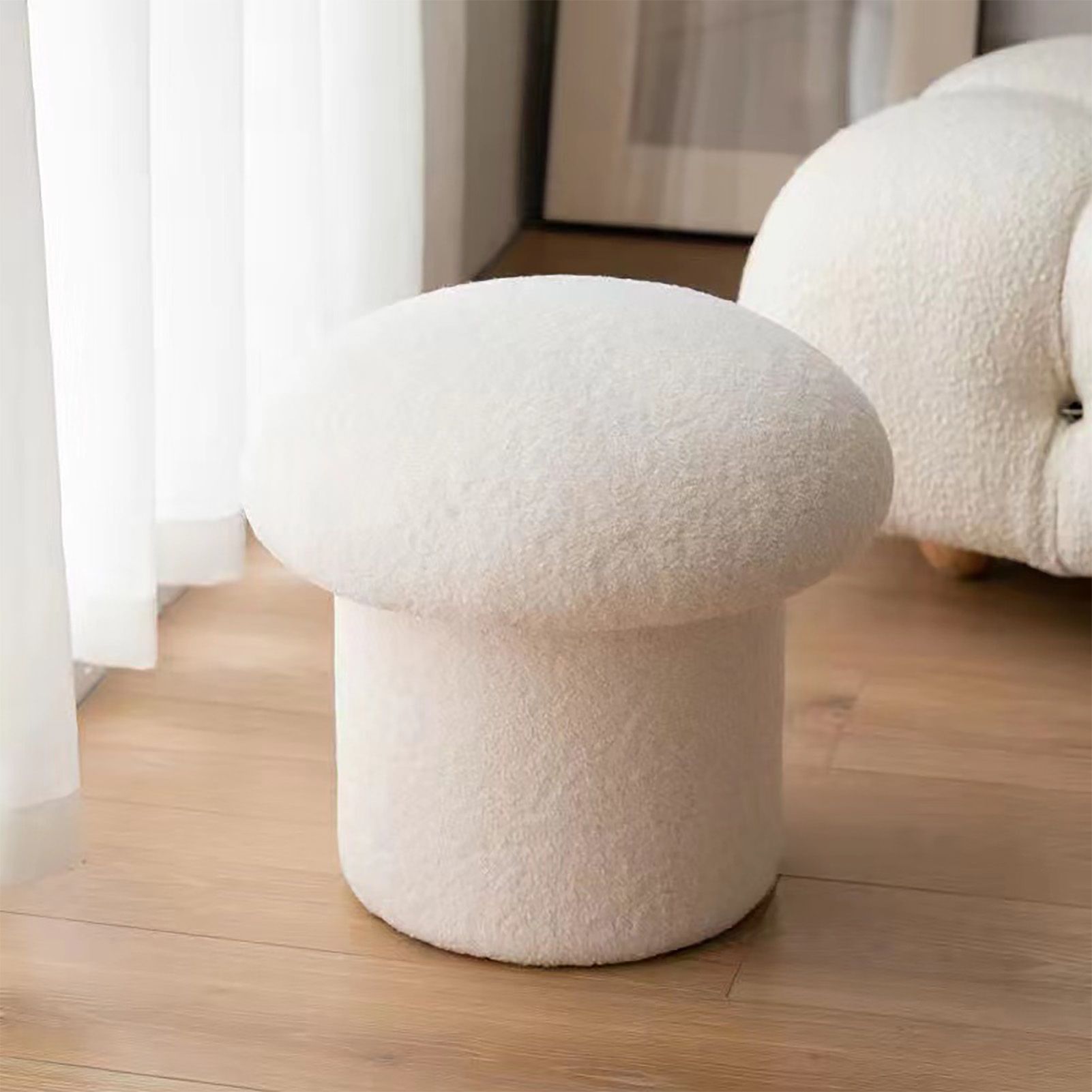Sofa Bench Simple Modern Elastic Comfortable Soft Round Pine Wooden Foot Stool for Home Decoration White V1294-YM0512-3116220012411