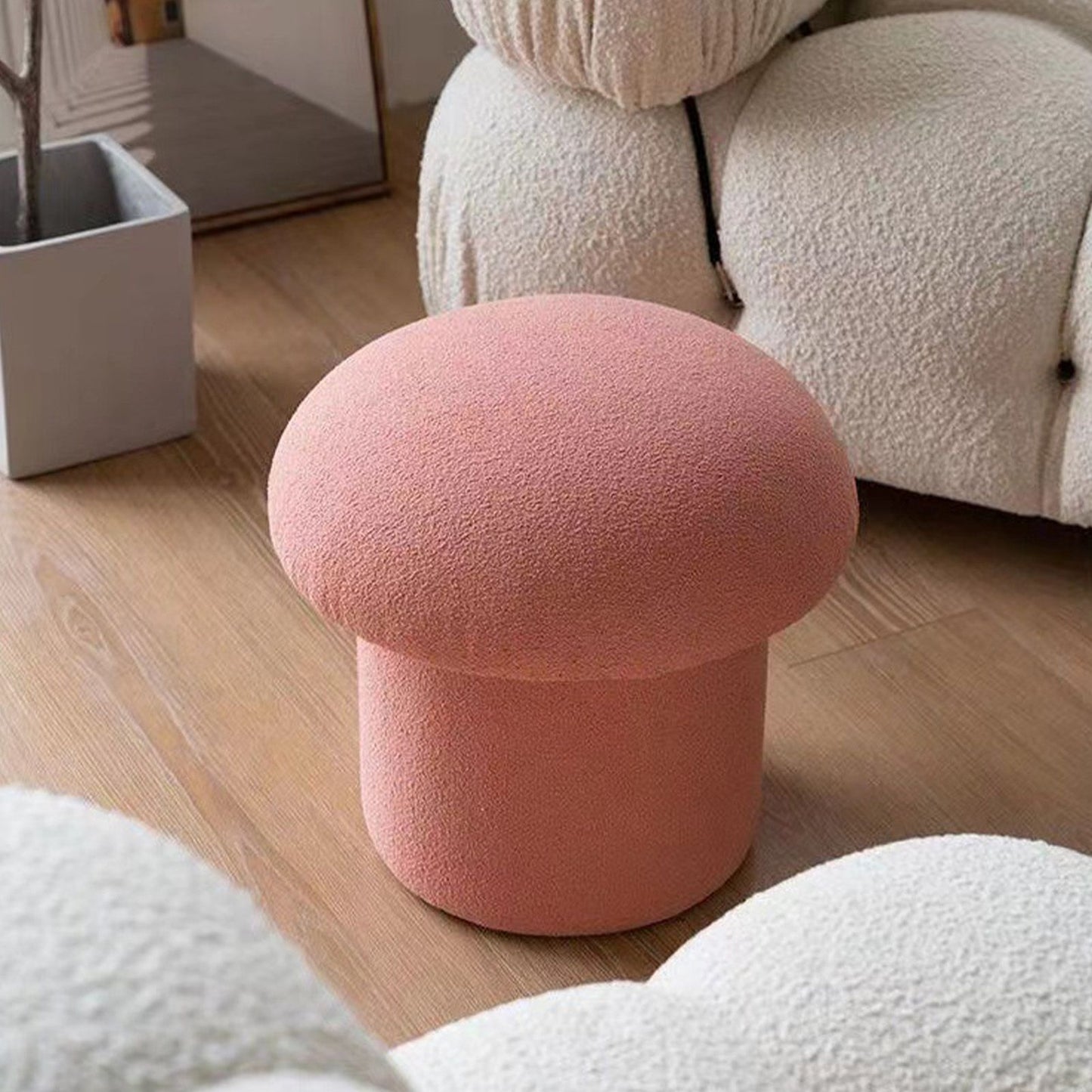 Sofa Bench Simple Modern Elastic Comfortable Soft Round Pine Wooden Foot Stool for Home Decoration Pink V1294-YM0512-3116220012413