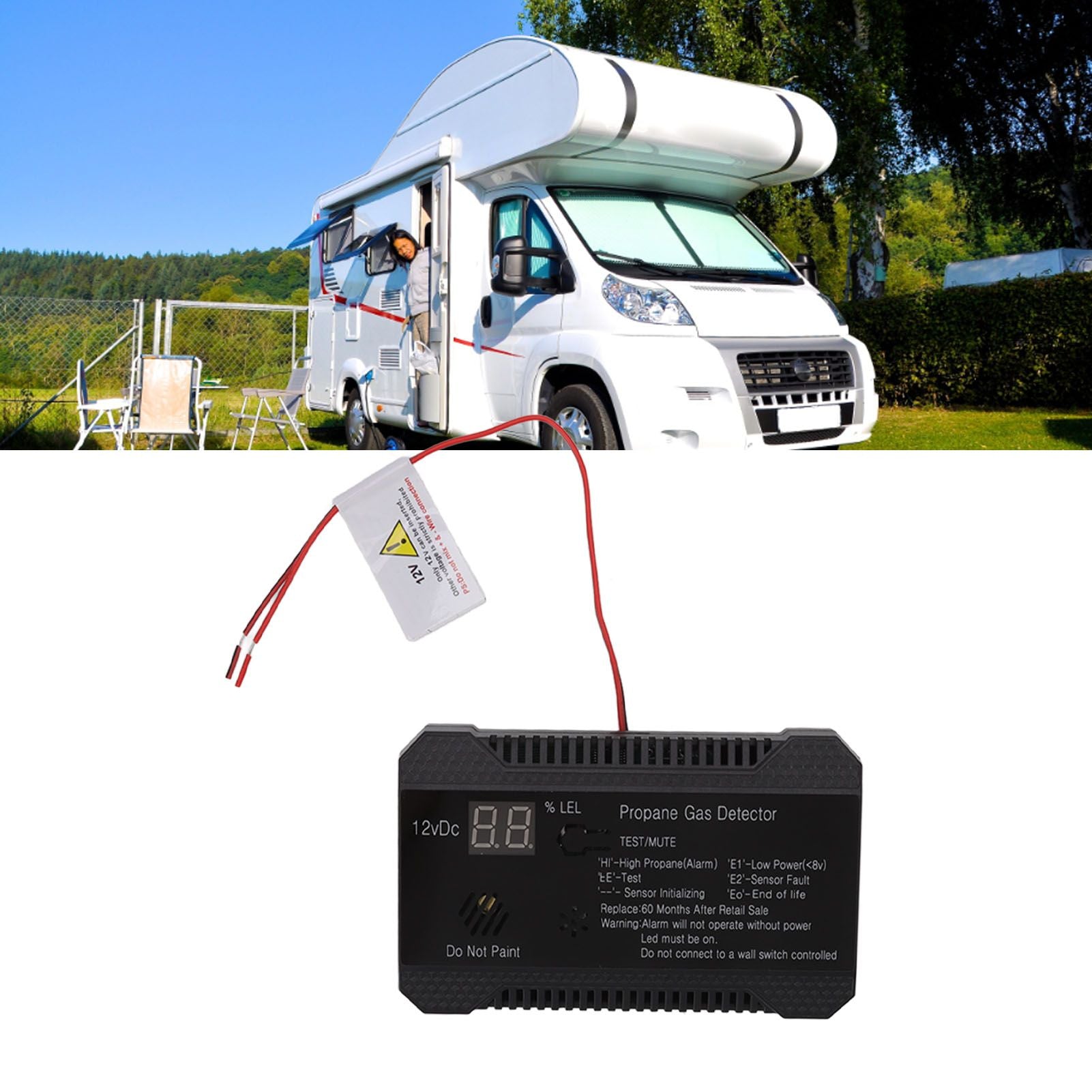RV Propane Gas Detector 85dB Loudly Sound Alarms RV Propane Alarm with UL Certified Sensor Black V1294-YM0512-3117220247812