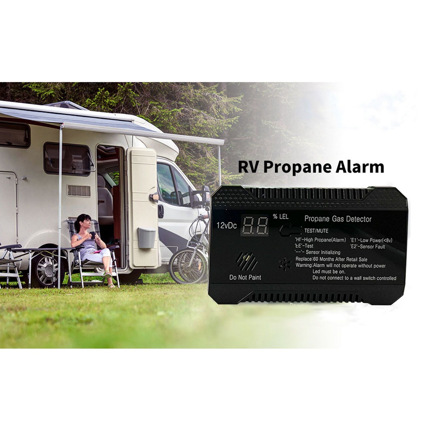 RV Propane Gas Detector 85dB Loudly Sound Alarms RV Propane Alarm with UL Certified Sensor Black V1294-YM0512-3117220247812