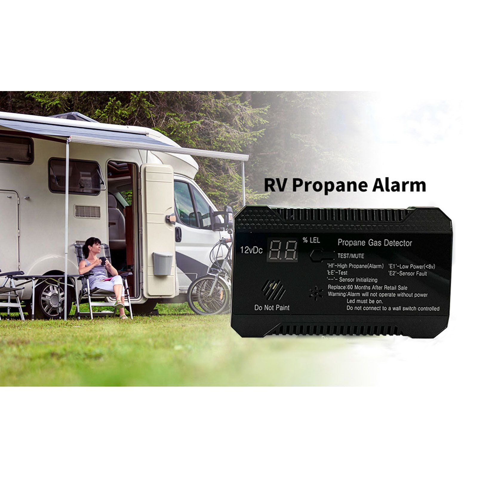 RV Propane Gas Detector 85dB Loudly Sound Alarms RV Propane Alarm with UL Certified Sensor Black V1294-YM0512-3117220247812