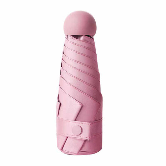 6 Ribs Folding Umbrella Five Fold UV Proof Sunscreen Capsule Umbrella for Sunny Rainy Days Pink with Storage V1294-YM0512-3117220249311