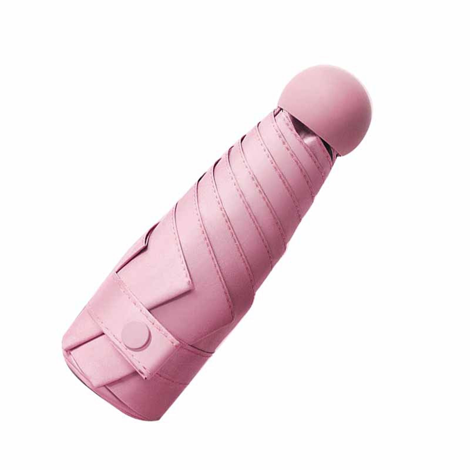 6 Ribs Folding Umbrella Five Fold UV Proof Sunscreen Capsule Umbrella for Sunny Rainy Days Pink with Storage V1294-YM0512-3117220249311