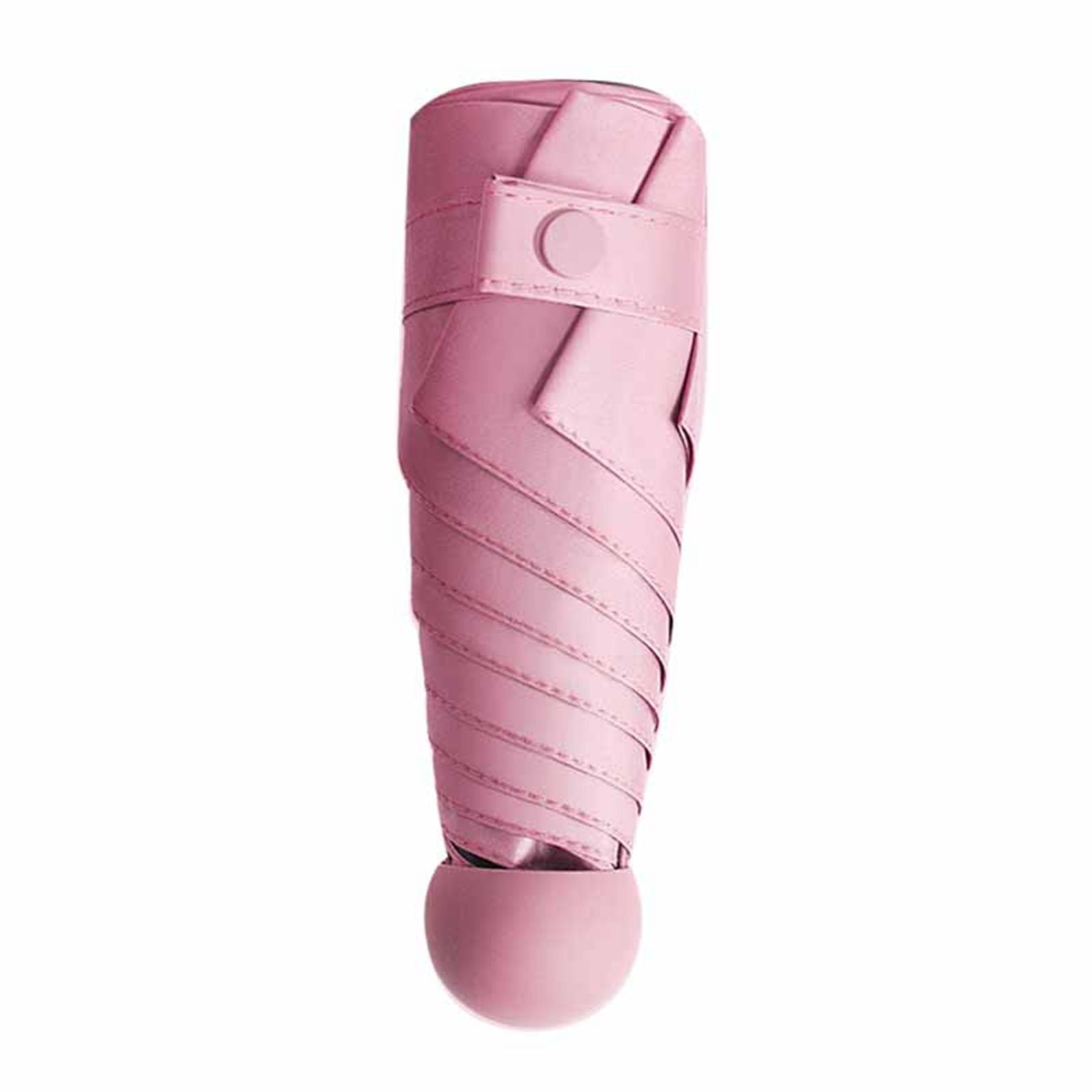 6 Ribs Folding Umbrella Five Fold UV Proof Sunscreen Capsule Umbrella for Sunny Rainy Days Pink with Storage V1294-YM0512-3117220249311
