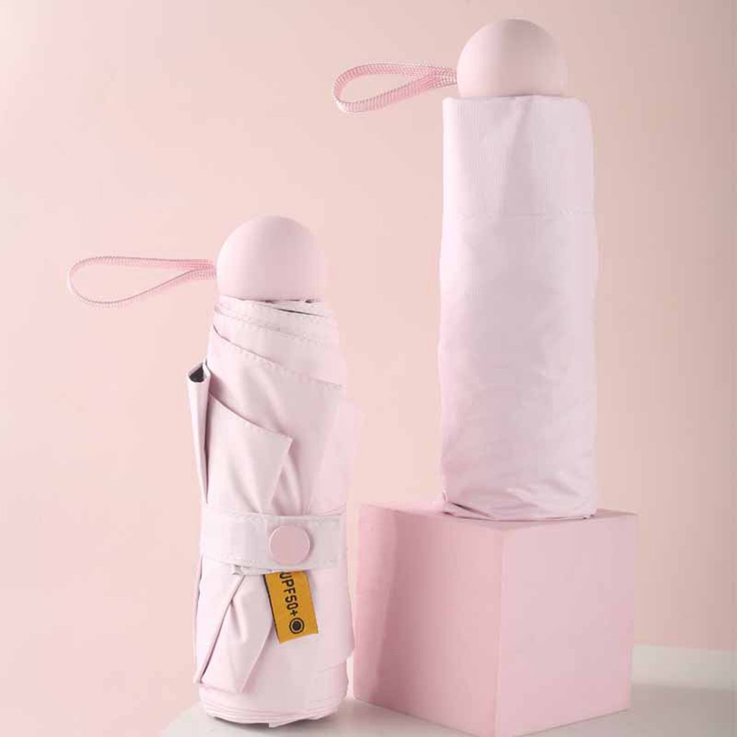 6 Ribs Folding Umbrella Five Fold UV Proof Sunscreen Capsule Umbrella for Sunny Rainy Days Pink with Storage V1294-YM0512-3117220249311