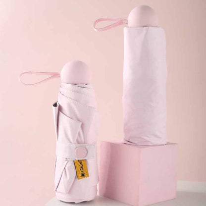 6 Ribs Folding Umbrella Five Fold UV Proof Sunscreen Capsule Umbrella for Sunny Rainy Days Pink with Storage V1294-YM0512-3117220249311