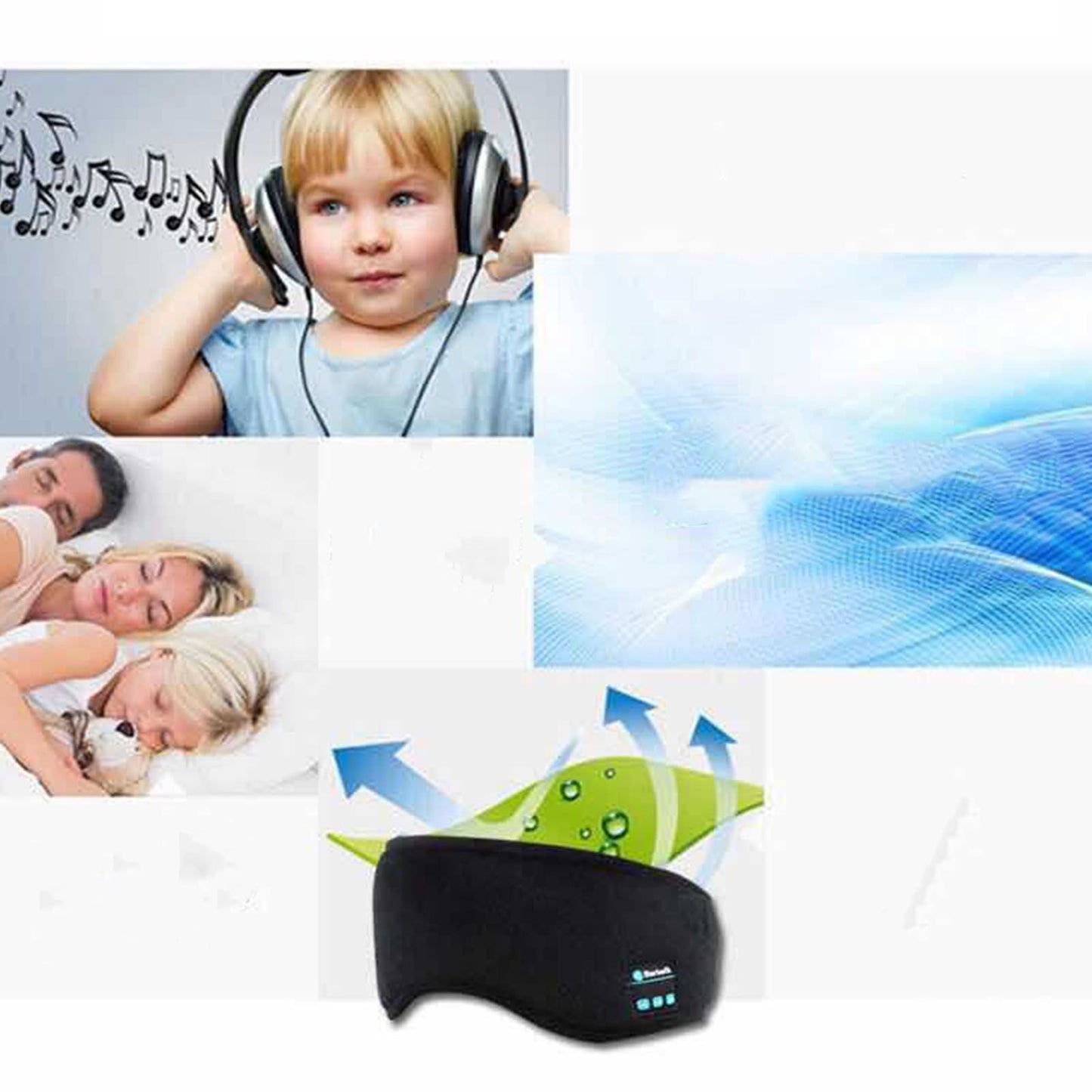 Smart Eye Mask Wireless Bluetooth 5.0 Music Communication Light Shading for Sleep Black V1294-YM0512-3117220249511