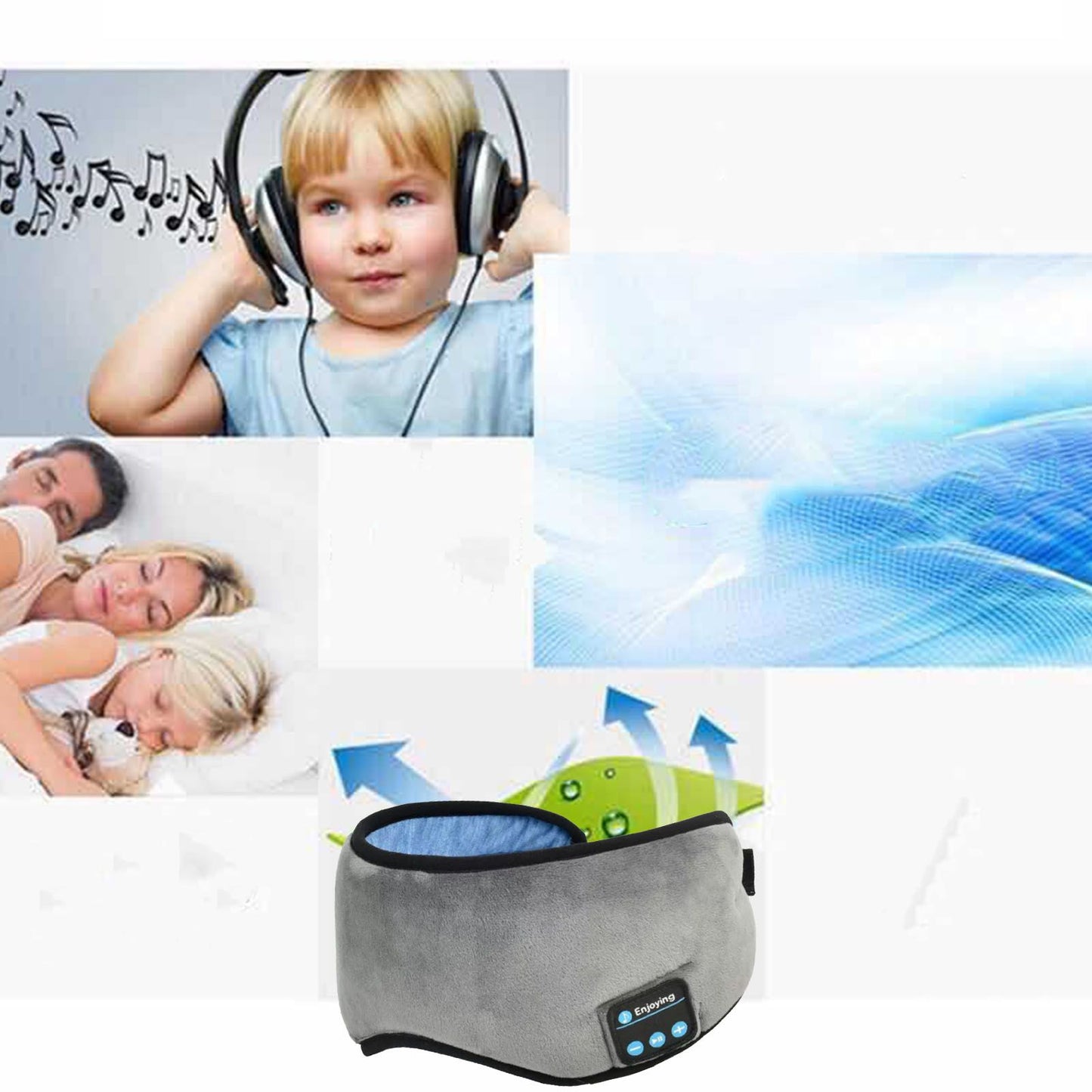 Smart Eye Mask Wireless Bluetooth 5.0 Music Communication Light Shading for Sleep Grey V1294-YM0512-3117220249512