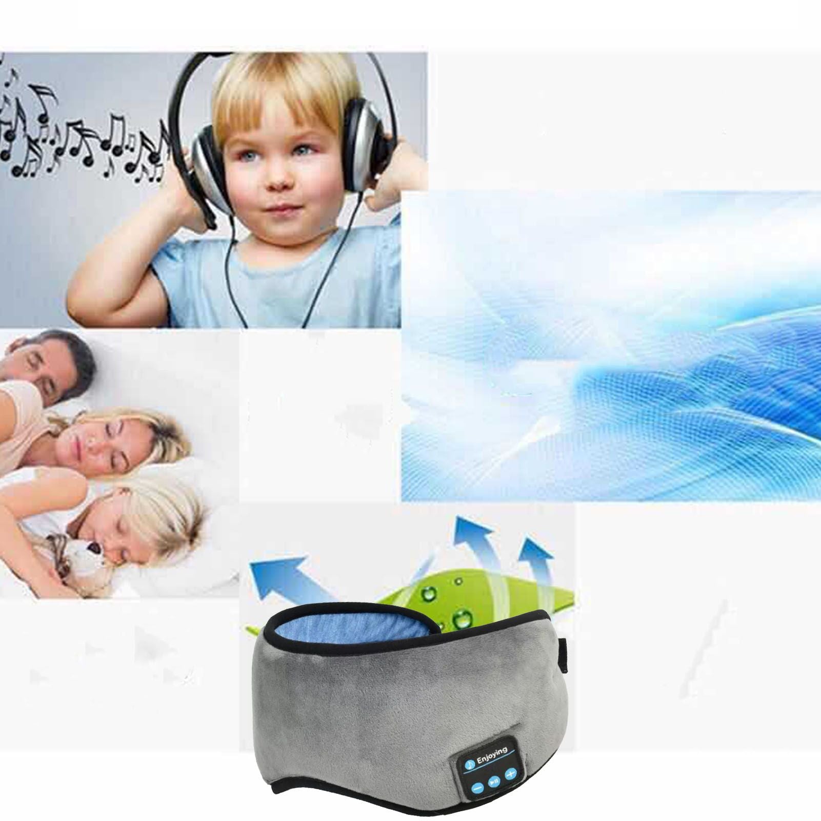 Smart Eye Mask Wireless Bluetooth 5.0 Music Communication Light Shading for Sleep Grey V1294-YM0512-3117220249512