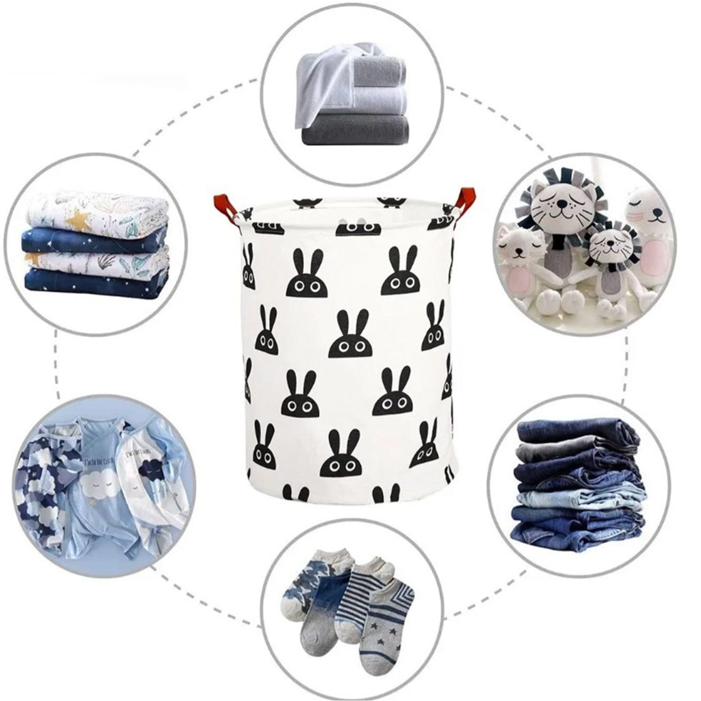 Laundry Basket Cute Rabbit Cotton 40x40x50cm Dirty Clothes Hamper Storage Basket Waterproof Lining Bin V1294-YM0512-3117220249911