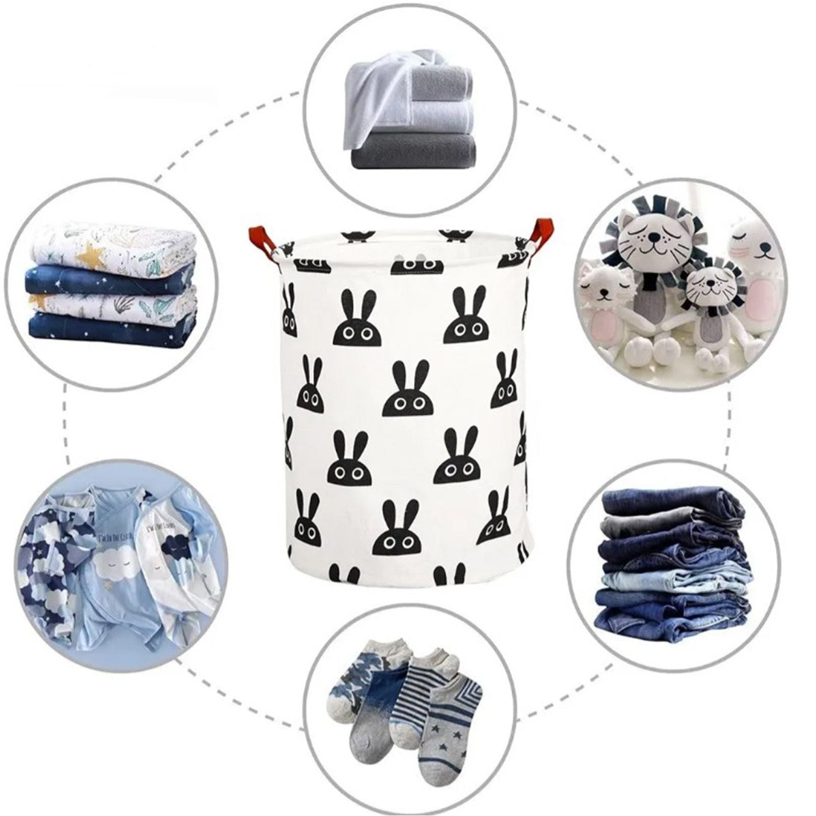 Laundry Basket Cute Rabbit Cotton 40x40x50cm Dirty Clothes Hamper Storage Basket Waterproof Lining Bin V1294-YM0512-3117220249911