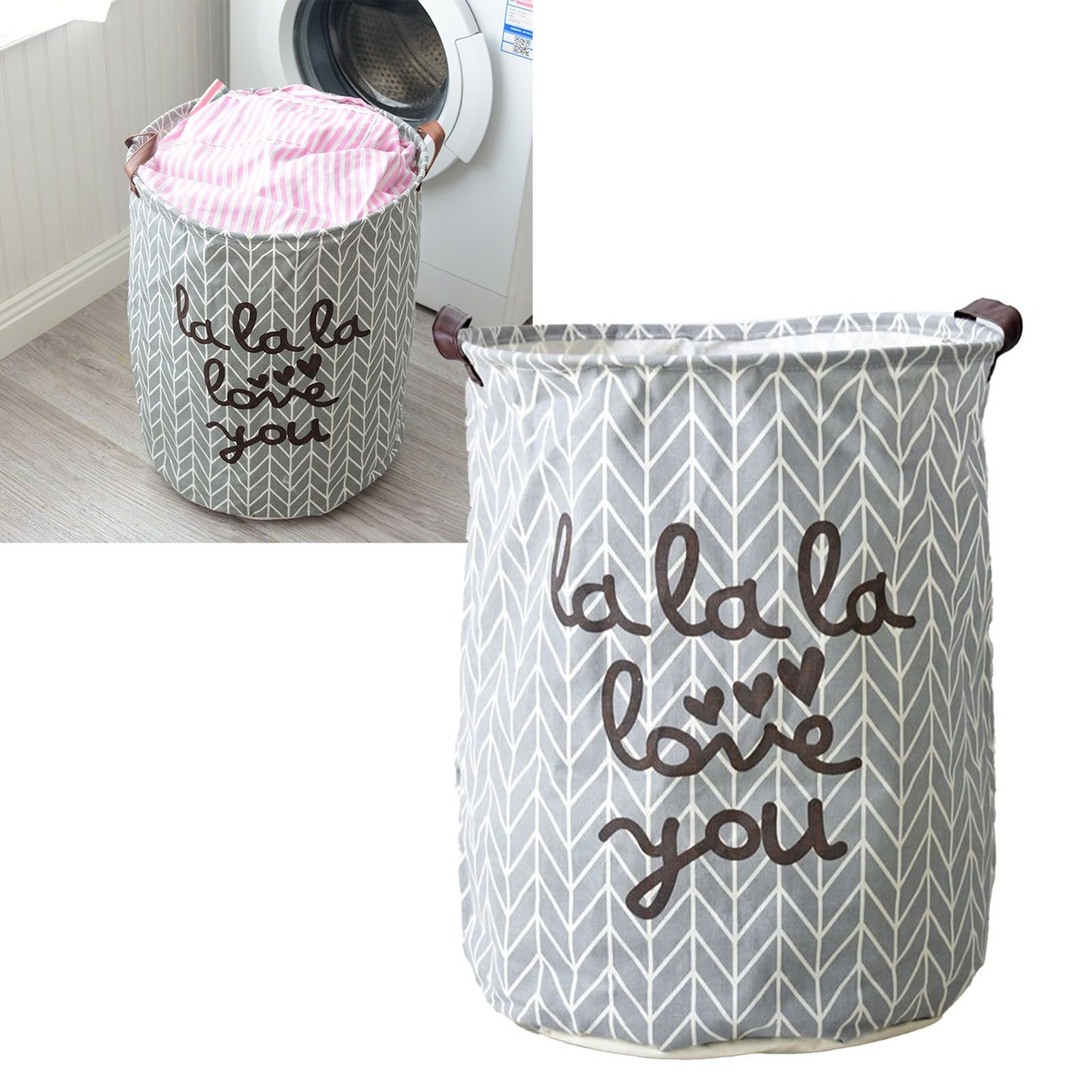 Laundry Basket Cotton Linen Foldable Round Dirty Clothes Storage Bag Folding Laundry Hamper for Home V1294-YM0512-3117220250012