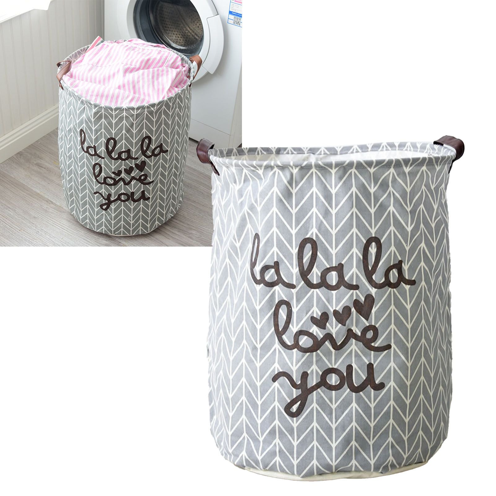 Laundry Basket Cotton Linen Foldable Round Dirty Clothes Storage Bag Folding Laundry Hamper for Home V1294-YM0512-3117220250012