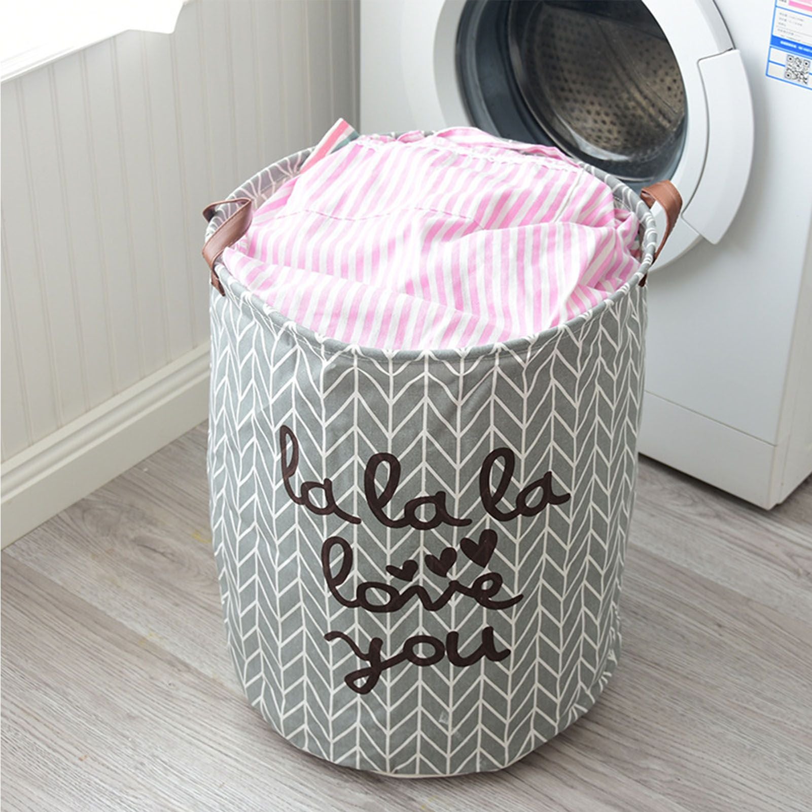 Laundry Basket Cotton Linen Foldable Round Dirty Clothes Storage Bag Folding Laundry Hamper for Home V1294-YM0512-3117220250012
