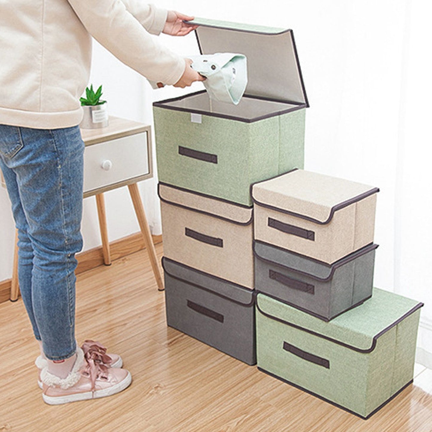 4 Pcs Non Woven Storage Box Case Dustproof Collapsible Two Large and Two Small for Household Home Grey V1294-YM0512-3117220250913