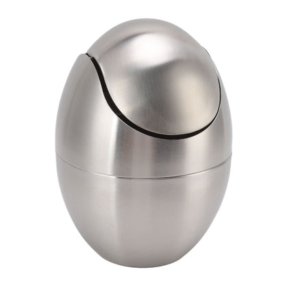 Desktop Trash Can Stainless Steel Egg Shape Mini Countertop Waste Bin with Swing Lid for Bathroom Bedroom V1294-YM0512-3117220254311