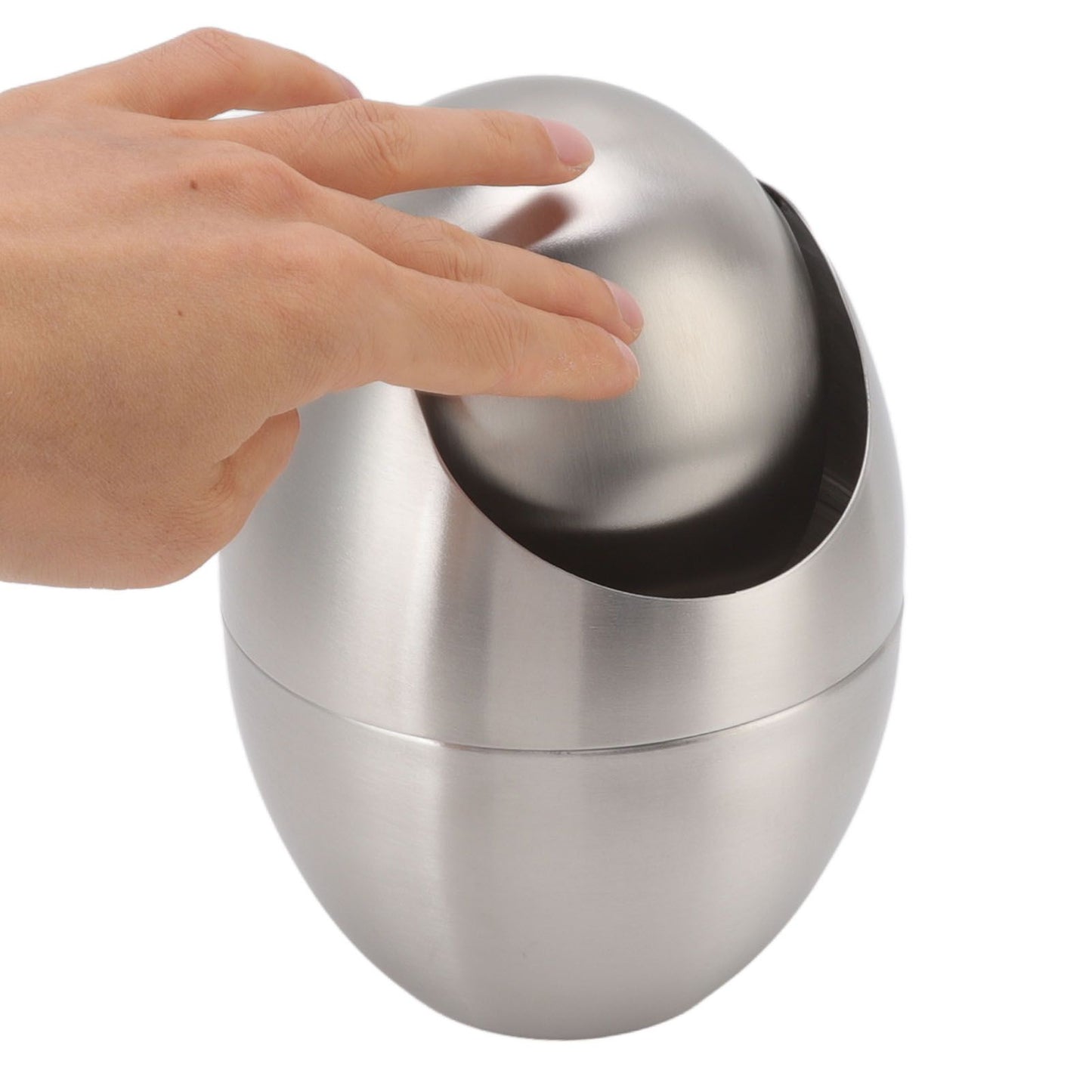 Desktop Trash Can Stainless Steel Egg Shape Mini Countertop Waste Bin with Swing Lid for Bathroom Bedroom V1294-YM0512-3117220254311