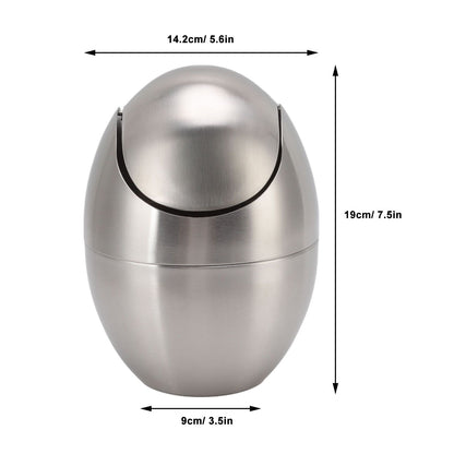 Desktop Trash Can Stainless Steel Egg Shape Mini Countertop Waste Bin with Swing Lid for Bathroom Bedroom V1294-YM0512-3117220254311