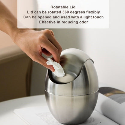 Desktop Trash Can Stainless Steel Egg Shape Mini Countertop Waste Bin with Swing Lid for Bathroom Bedroom V1294-YM0512-3117220254311