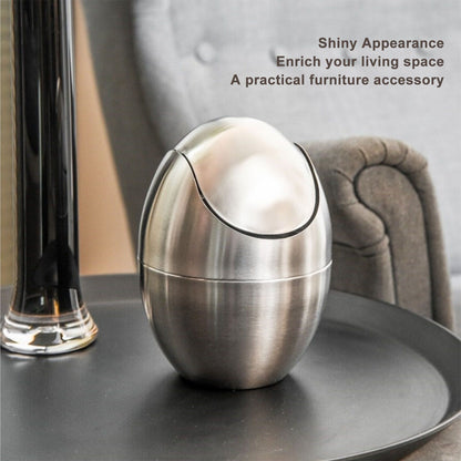 Desktop Trash Can Stainless Steel Egg Shape Mini Countertop Waste Bin with Swing Lid for Bathroom Bedroom V1294-YM0512-3117220254311