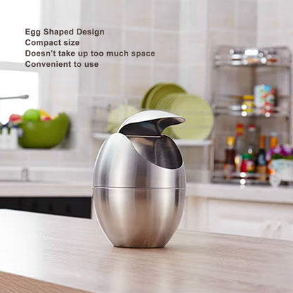 Desktop Trash Can Stainless Steel Egg Shape Mini Countertop Waste Bin with Swing Lid for Bathroom Bedroom V1294-YM0512-3117220254311