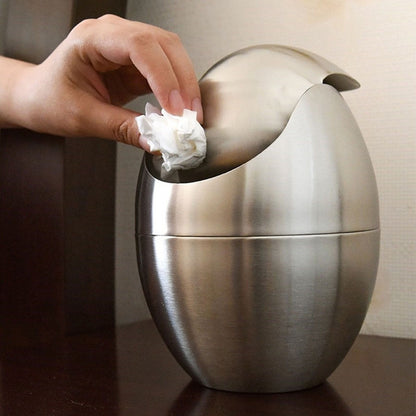 Desktop Trash Can Stainless Steel Egg Shape Mini Countertop Waste Bin with Swing Lid for Bathroom Bedroom V1294-YM0512-3117220254311