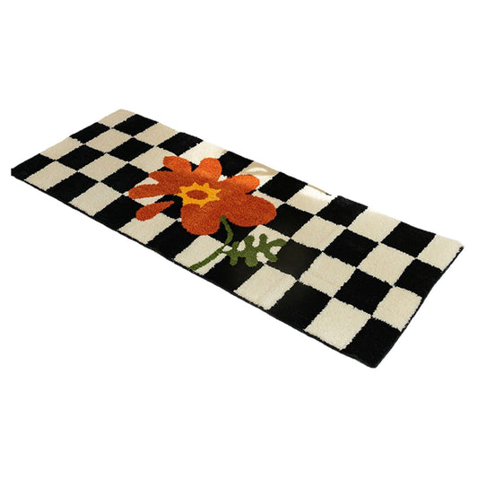 Runner Rug Black White Plaid Pattern Vintage Style Water Absorbent Stain Resistant Runner Carpet for Home V1294-YM0512-3117220256314