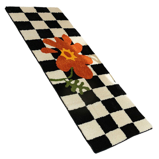 Runner Rug Black White Plaid Pattern Vintage Style Water Absorbent Stain Resistant Runner Carpet for Home V1294-YM0512-3117220256314