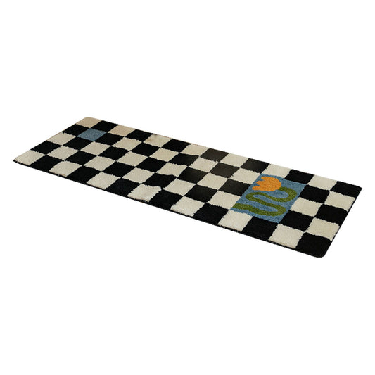 Runner Rug Black White Plaid Pattern Vintage Style Water Absorbent Stain Resistant Runner Carpet for Home V1294-YM0512-3117220256315