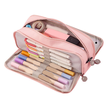 Pencil Pouch With 3 Compartments Large Capacity Double Opening Soft Canvas Dustproof Zipper Pencil Case for V1294-YM0512-3117220258711