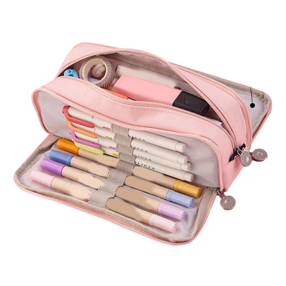 Pencil Pouch With 3 Compartments Large Capacity Double Opening Soft Canvas Dustproof Zipper Pencil Case for V1294-YM0512-3117220258711