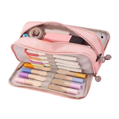 Pencil Pouch With 3 Compartments Large Capacity Double Opening Soft Canvas Dustproof Zipper Pencil Case for V1294-YM0512-3117220258711