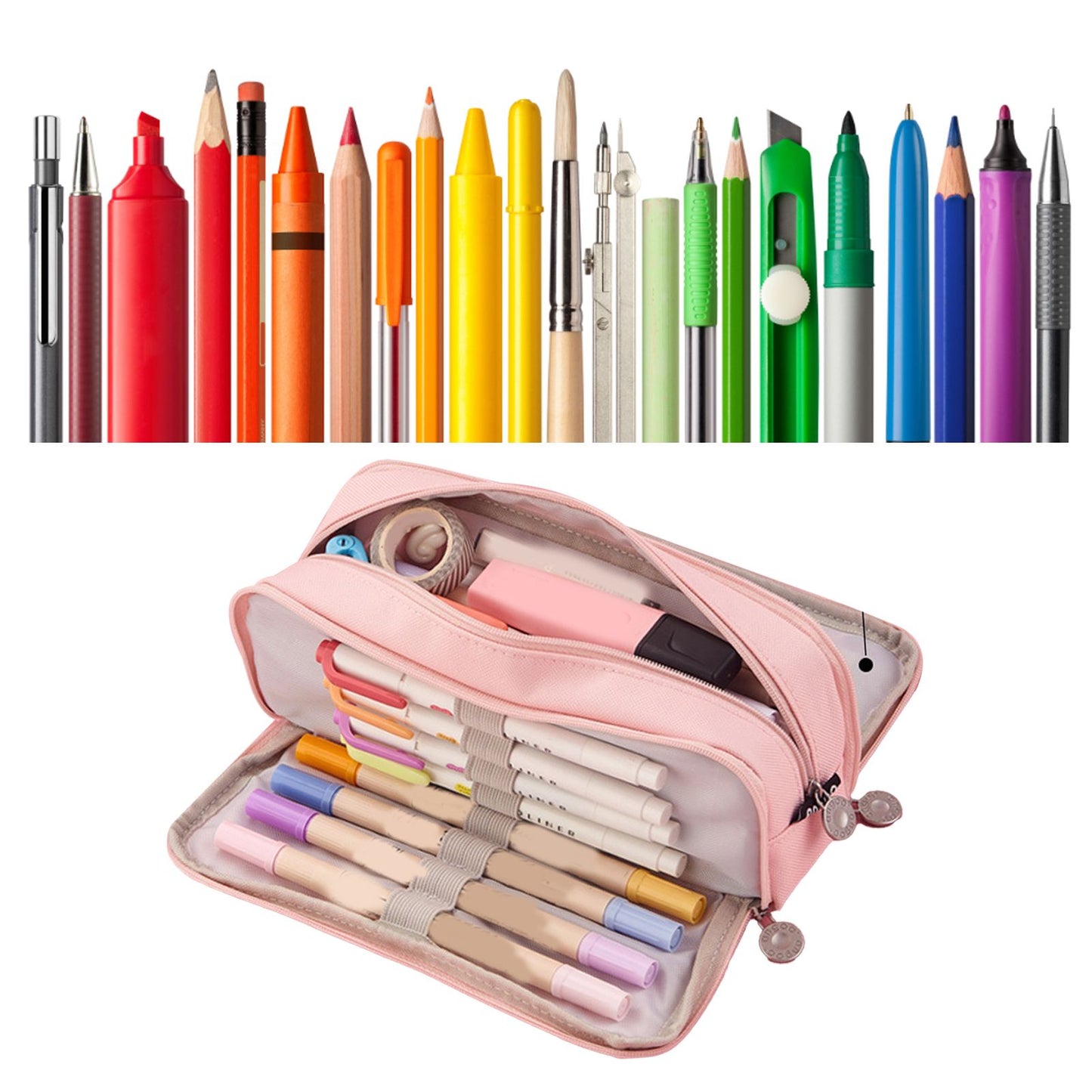 Pencil Pouch With 3 Compartments Large Capacity Double Opening Soft Canvas Dustproof Zipper Pencil Case for V1294-YM0512-3117220258711
