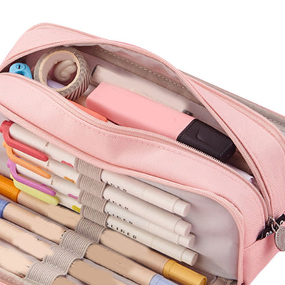 Pencil Pouch With 3 Compartments Large Capacity Double Opening Soft Canvas Dustproof Zipper Pencil Case for V1294-YM0512-3117220258711