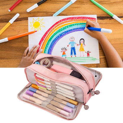 Pencil Pouch With 3 Compartments Large Capacity Double Opening Soft Canvas Dustproof Zipper Pencil Case for V1294-YM0512-3117220258711