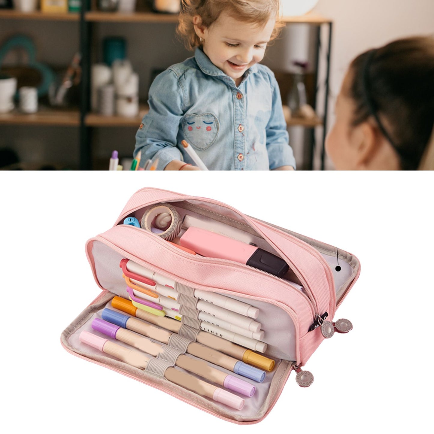 Pencil Pouch With 3 Compartments Large Capacity Double Opening Soft Canvas Dustproof Zipper Pencil Case for V1294-YM0512-3117220258711