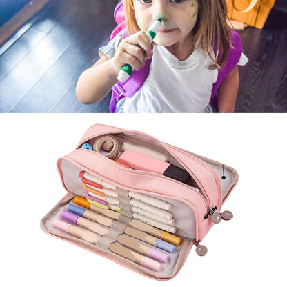 Pencil Pouch With 3 Compartments Large Capacity Double Opening Soft Canvas Dustproof Zipper Pencil Case for V1294-YM0512-3117220258711