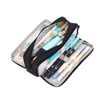 Pencil Pouch With 3 Compartments Large Capacity Double Opening Soft Canvas Dustproof Zipper Pencil Case for V1294-YM0512-3117220258712